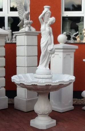 Gartenbrunnen mit einer Brunnenschale und Wasserträgerin Figur mit Krug 235cm 469kg BAD-0602/2