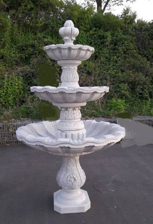 Kaskaden Gartenbrunnen als solitär Standbrunnen mit 3 Wasserschalen mit hoher Sockelsäule als Garten Springbrunnen 220cm 525kg BAD-KP1002