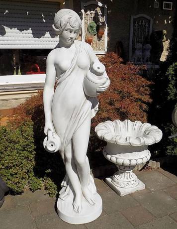 Gartenfigur Wasserträgerin Frau mit Wasserkrug Brunnenfigur Steinfigur Weißbeton Steinguss Figur 140cm 115kg S401