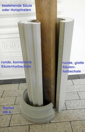 Runde Säulen Halbschalen 300cm Styroporbasis mit schlagfester Zement Beschichtung zur Verkleidung von Betonsäulen 15-60cm