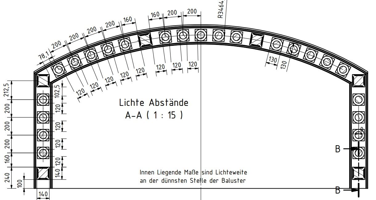Technische Maßzeichnung Balustraden Balkon Geländer