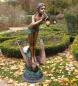 Preview: Bronzefigur Muschelbläserin auf Vogel als eleganter Wasserspeier im Garten
