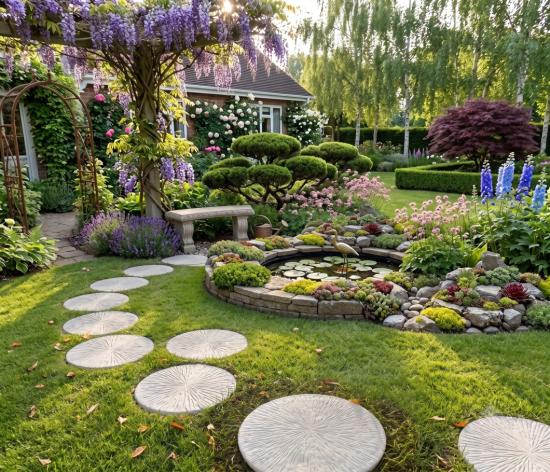 Runde Betonplatten 60cm als Gartenweg Trittplatten aus Weißbeton Garten