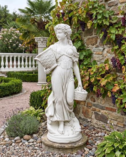 Gartenfigur Blumenmädchen Dona Frau mit Blumenkorb Steinfigur 135cm
