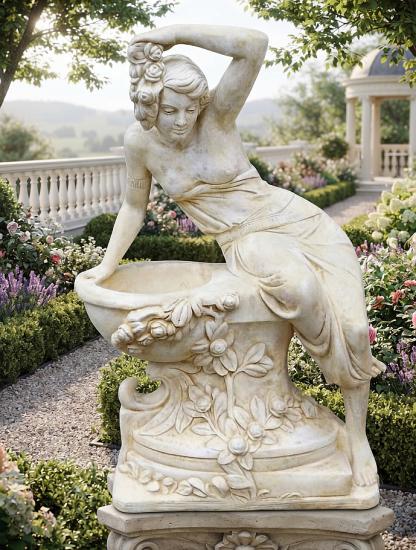 Gartenfigur Frau mit Pflanzschale Weißbeton Steinguss 141cm