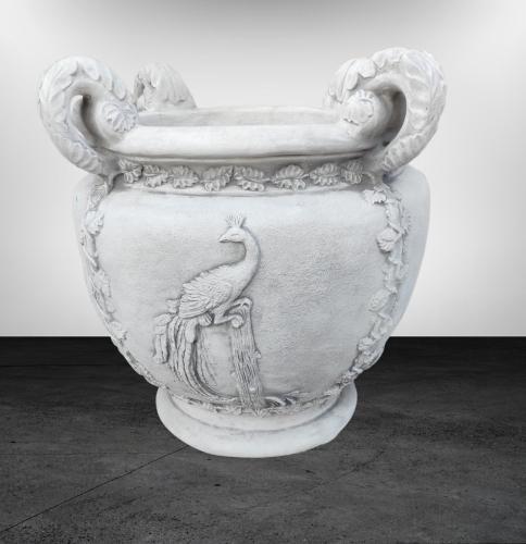 XXL Pflanzgefäß mit Henkel – Elegante Steinvase mit Fasan für den Garten