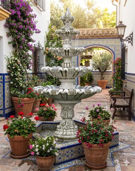 Kaskadenbrunnen Springbrunnen mit Kreuzblume und 4 Wasserschalen 216cm Gartenbrunnen