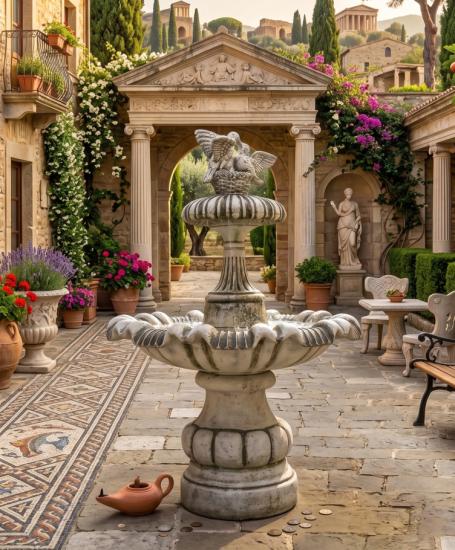 Kaskaden Brunnen mit Tauben Figur