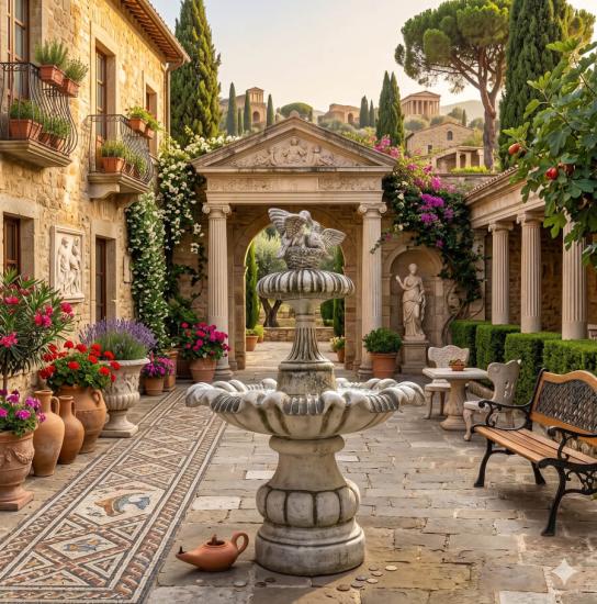 Kleiner Kaskaden Springbrunnen mit Kreuzblume und 4 Wasserschalen 216cm Gartenbrunnen