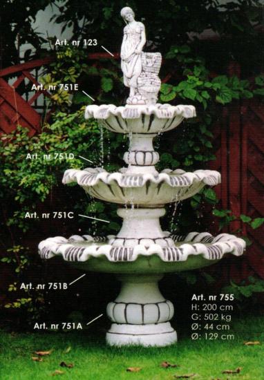 Großer Gartenbrunnen mit 3 Wasserschalen und kleiner Frauen Figur