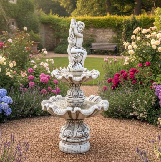 kaskaden brunnen mit putten steinfigur