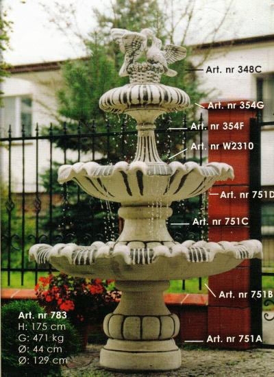 Springbrunnen mit Tauben Figur und großen Wasserbecken Schalen