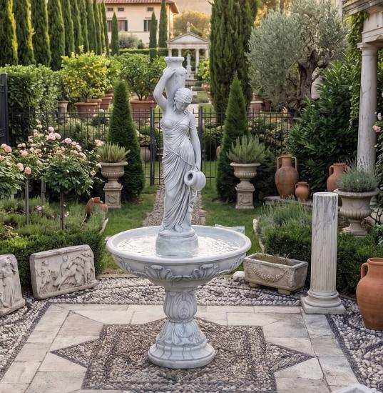 Garten Brunnen mit Frau Figur Wassertägerin mit Krug