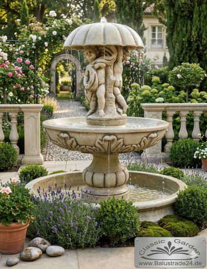 Gartenbrunnen Kinder Figurengruppe mit Schirm 155cm 351kg