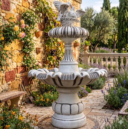 Gartenbrunnen Turteltauben Wasserpilz Kaskaden Garten Springbrunnen 146cm