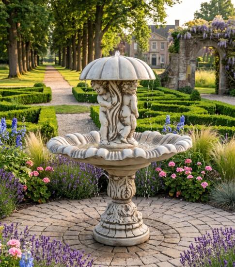 Gartenbrunnen Kinder Schirmbrunnen mit Figuren Gruppe Garten Springbrunnen 163cm