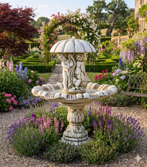 Gartenbrunnen Kinder Schirmbrunnen mit Figuren Gruppe Garten Springbrunnen 163cm