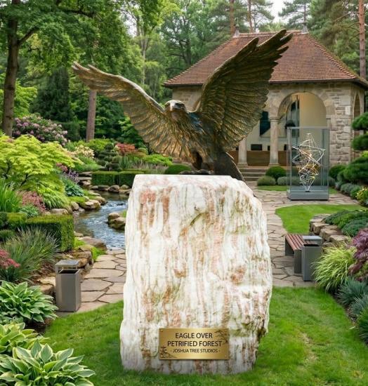 Roter Milan mit offenen Flügeln Bronzefigur – mit Rosario Felsen