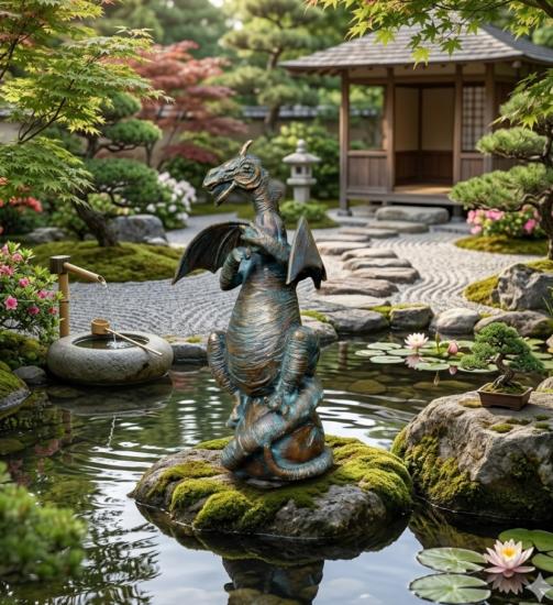 Drachen Figur wasserspeiend Gartenteich Skulptur