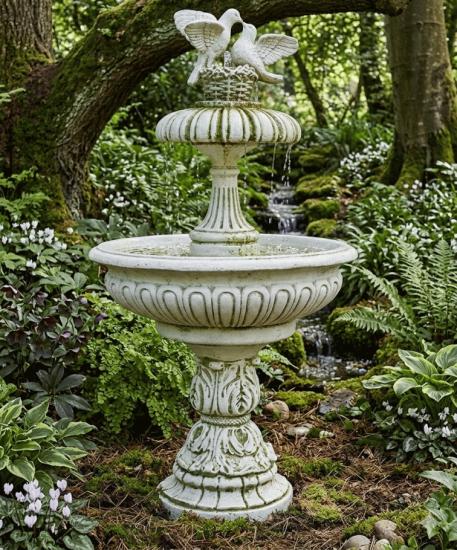 Gartenbrunnen mit Sockel Standfuß mit Turteltauben Figur
