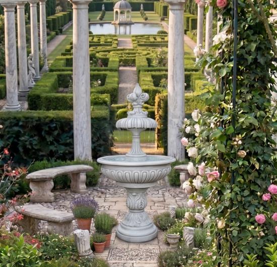 Gartenbrunnen mit Kreuzblume als Wasserspeier tiefe Brunnenschale Springbrunnen 181cm