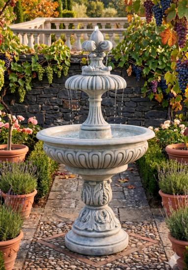 Gartenbrunnen mit Kreuzblume als Wasserspeier tiefe Brunnenschale Springbrunnen 181cm