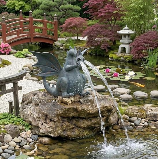 Bronzedrache XL Drusilla Gartenteich wasserspeier 150cm 170kg