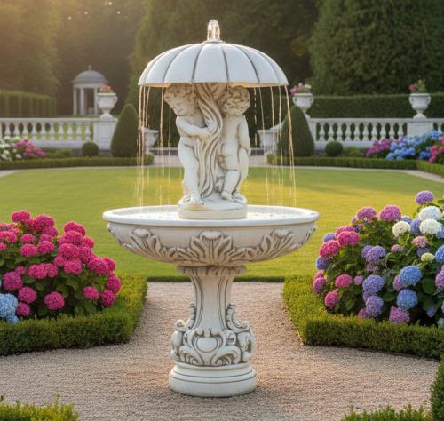 Schirm Brunnen mit Kinder Garten Figuren