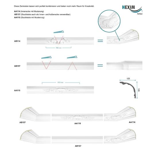 Deckenleiste glatt ohne Dekor Innenstuck Profil | Hartschaum Eckprofil 125x120mm