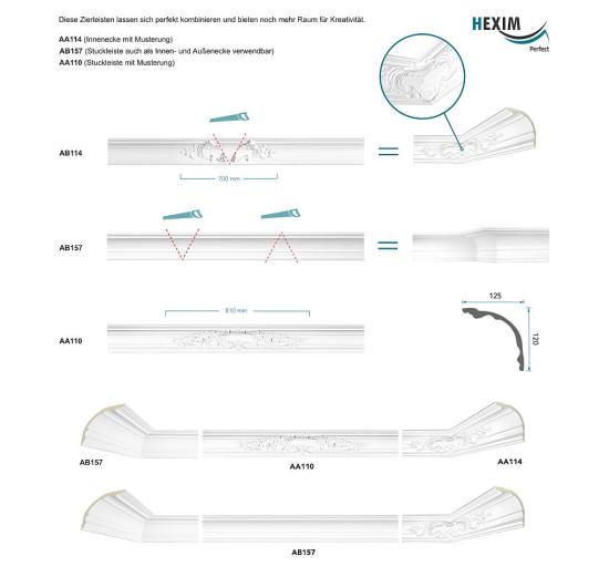 Innenecken Leiste für Zuschnitt Deckenleisten Innenstuck Profil Hartschaum 125x120mm