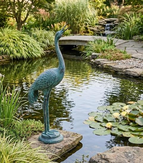 Kranich Bronze Figur Gartenteich Tierfiguren