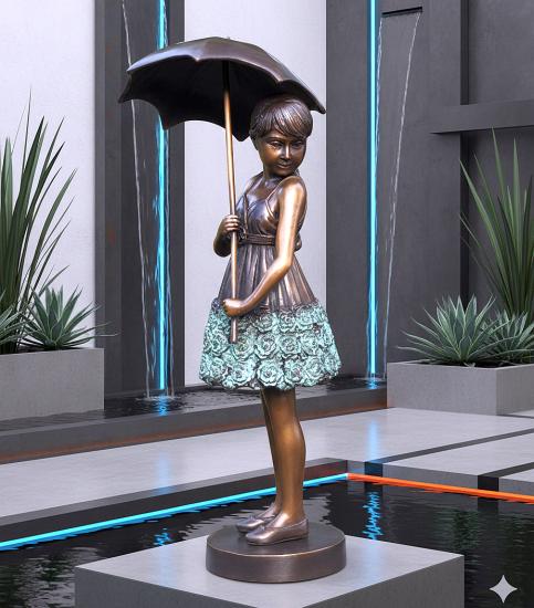 Gartenfigur Mädchen mit Schirm