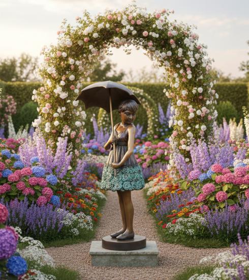 Gartenfigur Mädchen mit Schirm
