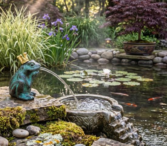Bronzefigur Froschkönig – Wasserspeier mit Krone, 10 cm