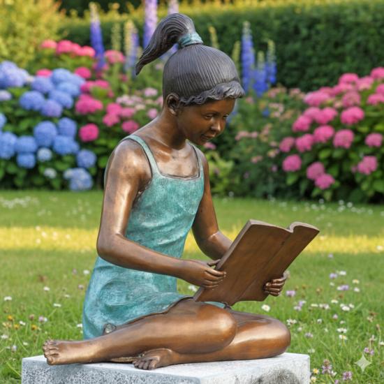 Bronze Figur Mädchen mit Buch