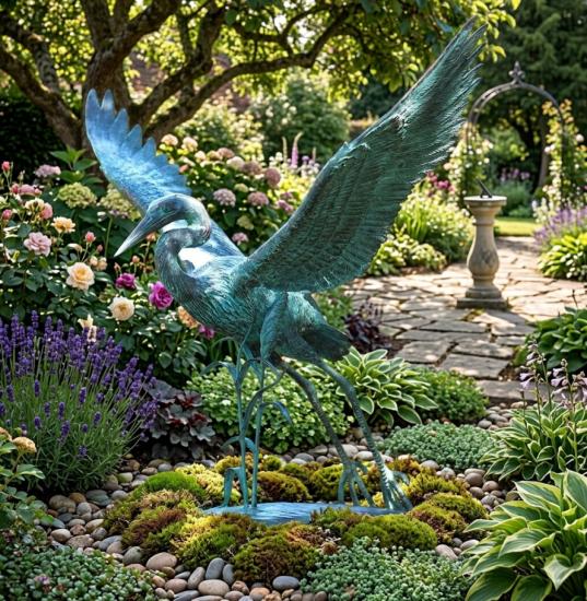 XL fliegender Kranich Bronze Figur