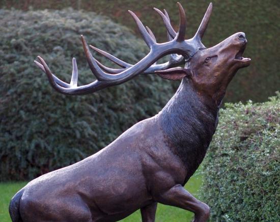 Brüllender Hirsch - Bronze Figur Majestätische Skulptur mit großem Geweih 170cm