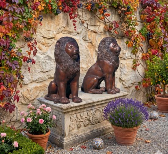 Bronze Löwen Paar Figuren