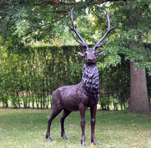 Edle Hirsch Bronze Figur – Majestätische Skulptur mit großem Geweih 216cm