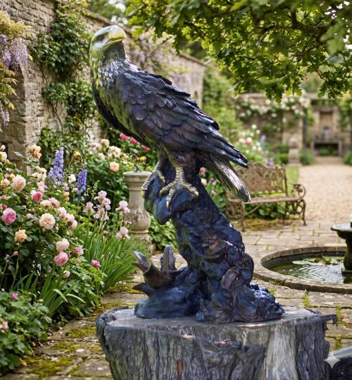 Bronzestatue Großer Adler – majestätische Gartenskulptur aus wetterfester Bronze 81cm
