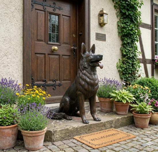Bronzeskulptur Schäferhund Rex – Edle Hundeskulptur 75cm