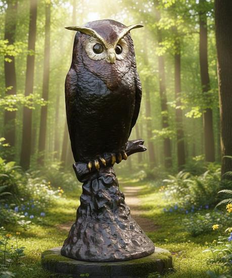 grosse Eule Gartenfigur aus Bronze