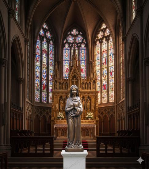 Jungfrau Maria: Religiöse Gartenskulptur aus Bronze