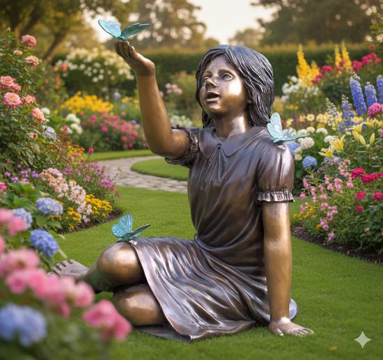 Bronze Figur Mädchen mit Schmetterling
