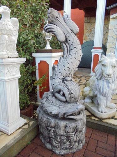 Triton Fisch Brunnenfigur Gartendekoration Welz Gartenteich Figur mit Sockel 146cm