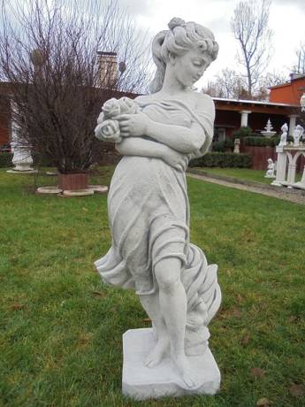 Gartenfigur Blumenmädchen Skulptur Frau mit Blumenstrauss Steinfigur Beton Steinguss 120cm 120kg BAD-10259