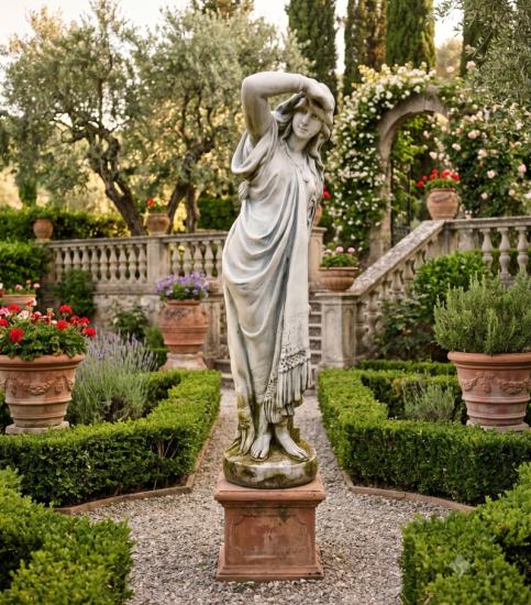 Gartenfigur Frau „Schau ins Land“ Klassische Steinguss-Skulptur für Garten Park und Terrasse 85cm
