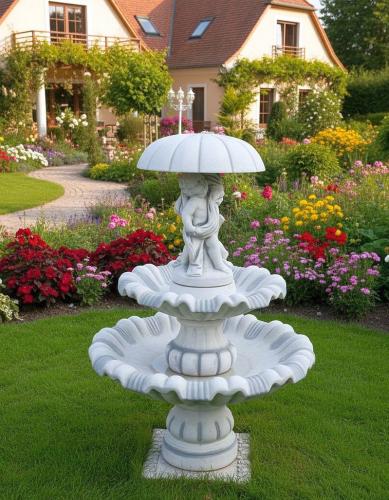 Schirmbrunnen mit Kinder und Schirm