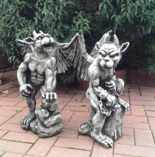 Gartenfiguren Gargoyle Set Drachen mit Flügel Steinfiguren Mauer Torwächter Fantasy