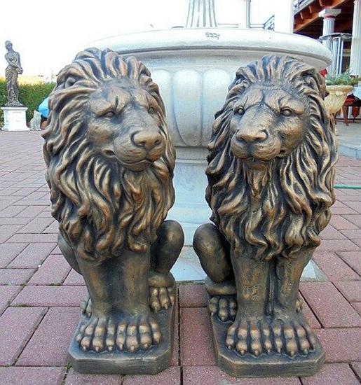 Löwenfiguren Beton Links & Rechts Gartenfiguren | Bronzepatina